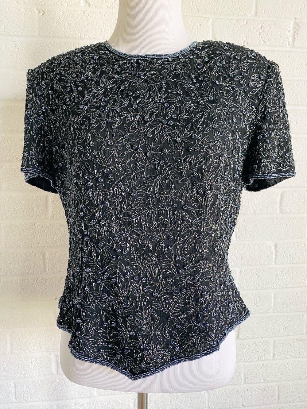 Papell Boutique Evening Silk Top Black Special Occasion Embellished Vintage M